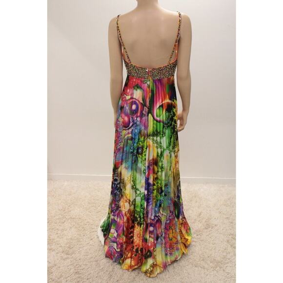 Beaded phsychedelic Full Sweep Gown sz 8 Tall Cinderella Mardi Gras Formal Prom - Picture 6 of 15